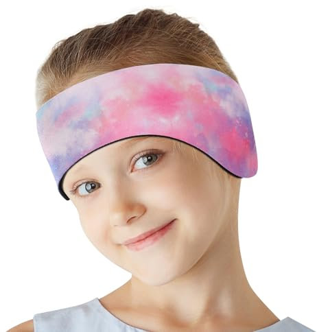 HeySplash Schwimm Stirnband Kinder, Ohrenschutz Schwimmen Kinder Neopren Stirnband mit Hohe Elastizität, Klettverschluss, Schwimmstirnbänder Kinder Wasserdicht Schwimmen Baden, M, Tie-dye Rosa