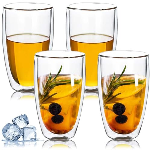 4 Stück Latte Macchiato Gläser Doppelwandig Espressotassen Set: 450ml Doppelwandige Gläser, Cappuccino Tassen Kaffeetassen Kaffeegläser Eiskaffee Glas Thermogläser Kaffeebecher