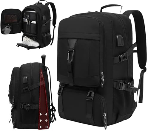Mi Ko Mi Ka Mochila de Viaje Grande: Resistente al Agua, con Compartimento para Zapatos Separado, Puerto de Carga USB y Diseño Multifuncional Antirrobo. 2210 (Negro 026 80L)