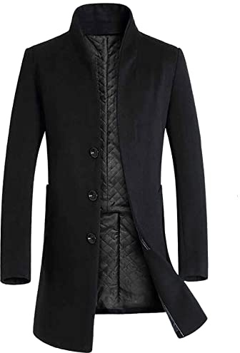 Chaquetas de hombre Plumón Abrigo sólido Casual Chaqueta de un solo pecho Chaqueta de manga larga con botones Bolsillo Abrigo Cuello de solapa Bolsillo Abrigo Gabardina de doble botonadura para hombre