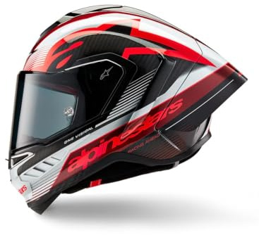 Super-Tech R10 Full Face Motorbike Helmet Lightweight Racing Motorcycle Helmet for Men with Carbon Shell Aerodynamic Design Advanced Ventilation DOT & ECE Certified - Black Red White (L)