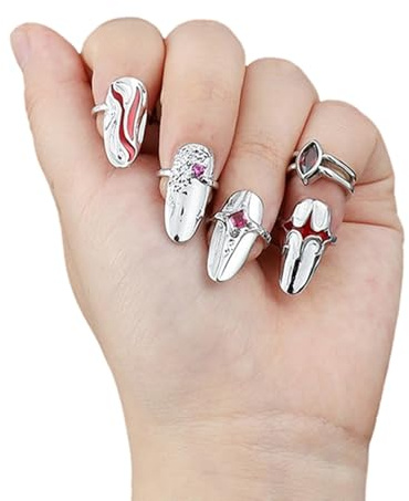 Gogogmee Anillo de Chicas para Adorno de Uñas en Aleación de Zinc Ligero, Accesorio de Dedo para Uso Diario y Festivales Importantes, Diseño de Moda Blanco