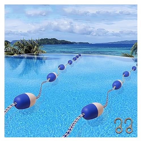 Séparateurs de voie de piscine bleus et blancs – Corde flottante avec 2 crochets Idéal pour les piscines, les voies navigables et les plages Ligne de séparation durable pour une meilleure sécurité de
