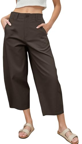 EGOCKAL Women's Barrel Leg Pants Casual High Waisted Summer Baggy Harem Pants Trendy Elastic Waist Trousers with Pockets