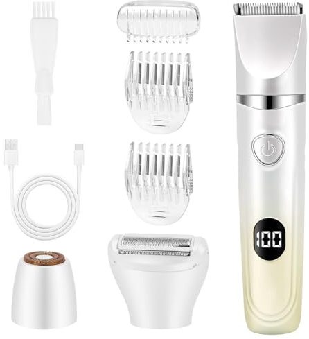 AYBUY Rasoio elettrico per donna, 3-in-1 Depilatore Corpo Donna, 3 Testine e 3 Pettini GuidaIndolore Rasoio Parti Intimer Impermeabile IPX6 per Viso, Bikini, Gambe, Led Display, Arancione sfumato