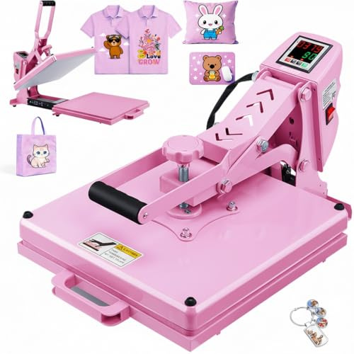 38 x 38 cm, pressa a caldo estratta, pressa piatta per magliette, stampa a trasferimento, macchina digitale industriale per sublimazione su magliette per fai da te (rosa)