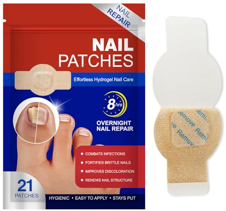 Parches Reparadores para Uñas de los Pies, Cuidado Nocturno para Uñas Engrosadas, Amarillentas o Dañadas, Parche Adhesivos para Uñas, Uso Diario, 21 Parches