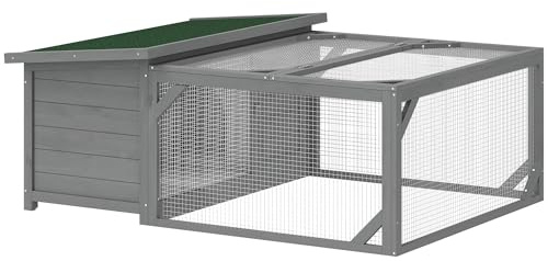 PawHut Kleintierstall Zwergkaninchenstall mit öffenbarem Asphaltdach Kleintierkäfig Outdoor Indoor Hinterhof wetterbeständig Tannenholz 125,5 x 100 x 49 cm Grau