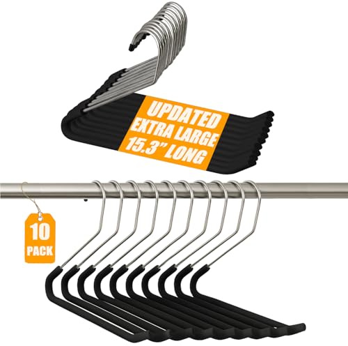 HUJI Heavy Duty Open Ended Easy Slide Chrome Trouser Hangers Organizers (10 Open Ended Easy Slide Hangers)
