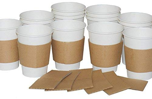 We Can Source It Ltd – 100 x 8oz Paper Coffee Cup Sleeves Brown – Compostable Disposable Board Hot Cup Jackets - Heat Protection for Coffee, Tea, Hot Drinks – Catering, Parties, Lightweight Design
