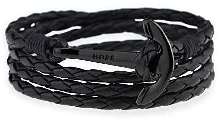 VIENTO Hope Pulsera de Cuero Ancla (Negro)