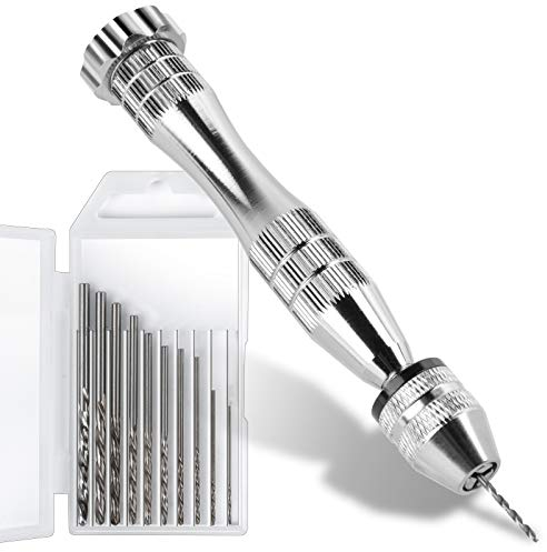 LEOBRO Hand Drill, Steel Pin Vise with 10 PCS Small Drill Bits (0.8 mm-3 mm), for Resin, Wood, Clay, DIY Crafts Keychains Jewelry Making