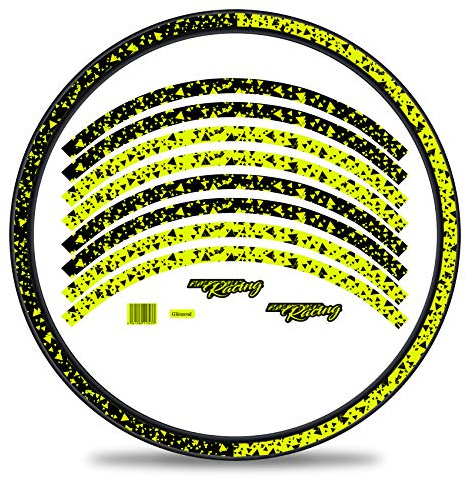 Finest Folia 16-delars set fälg kant klistermärke för cykel fälgar i 2 ansiktsdesign komplett set för 69 cm (29 tum) för landsvägscykel mountainbike MTB löphjul RX030 (neongul, glans)