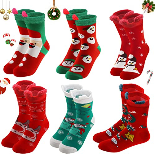 TaimeiMao Calzini di Natale 6pcs, Calzini di Natale Donna, Regalo Calza di Natale, Decorazione Calza di Natale, Socken Christmas Women (6 Paia)