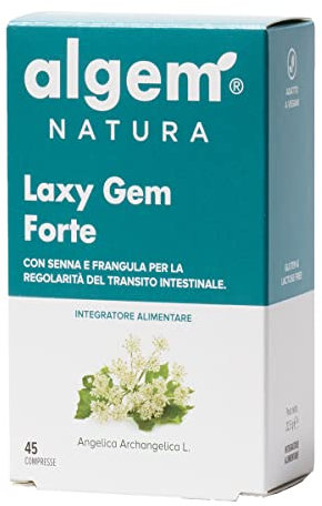 Integratore per la regolarità intestinale LAXY GEM FORTE | 45 Compresse Algem Natura® con Senna, Frangula e Carvi | A base di estratti vegetali per il transito intestinale