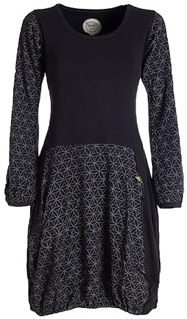 Vishes - Alternative Bekleidung - Langarm Damen-Keid Ballon-Kleid Shirt-Kleid kurz Loose fit schwarz 46