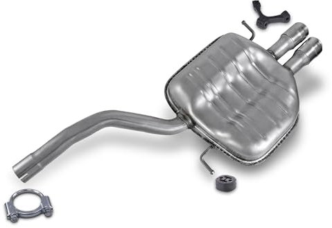 BESTPRICE Auspuff Schalldämpfer Set 1x Endschalldämpfer, 2x Anschlagpuffer, 1x Bügelschelle Ø 58 mm Kompatibel mit VW CC B7 (358), PASSAT B6 (3C2) (3C5), PASSAT B7 (362) (365), PASSAT CC B6 (357)