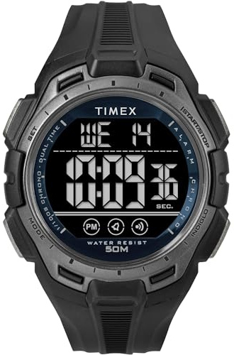 Timex Sport Montre Unisexe, 43 mm, Bracelet en polyuréthane Noir, Cadran numérique, boîtier Noir TW5M63800