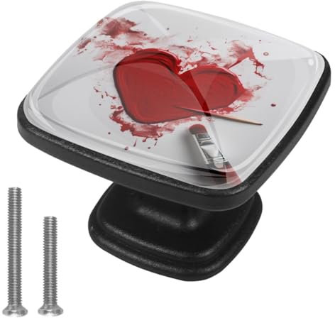 Transform Your Space with Trendy Black Cabinet Knobs, Set of 4 Patterned Square Drawer Handles for Kitchen Living Room Wardrobes, Red Heart Paint Pattern