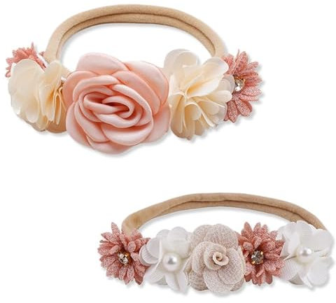 2 Stück Baby-Haarbänder, dehnbare Blumen-Haarbänder, Baby-Mädchen-Stirnbänder, weicher Haarschmuck für Neugeborene