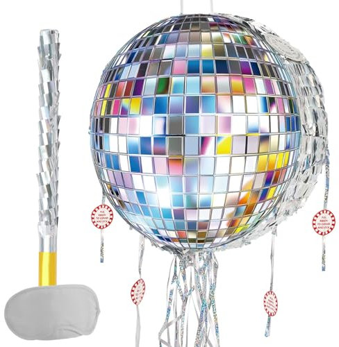 WERNNSAI Mini pignatta a forma di palla da discoteca, con bastone per benda, con cordino, per feste di ballo retrò anni '80 e '90, decorazione per feste di compleanno per bambini, uomini e donne