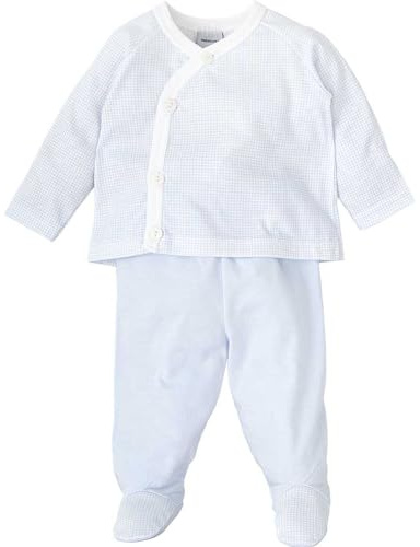 BABIDU Conjunto para Bebé Niño con Camiseta Cruzada de Manga Larga y Polaina Lisa, Cierre con Botones Laterales, Detalles a Cuadros y Algodón Suave, Ropa Infantil Cómoda y Fácil de Poner