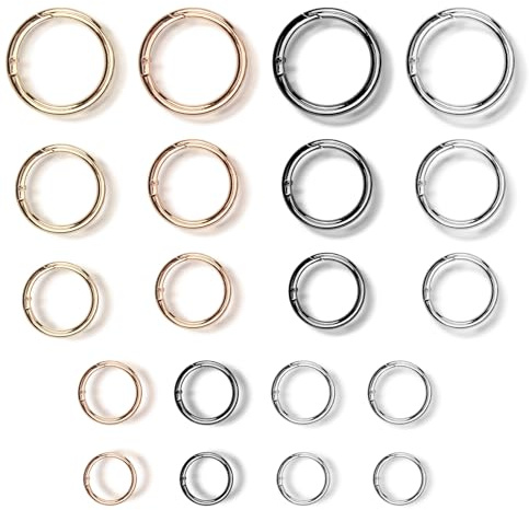 Set di 20 Anelli a Molla Rotondi, Ganci O-Ring in Metallo con Chiusura a Scatto, Accessori Portachiavi per Borse Zaini Fai-da-te Decorazioni Artigianato Organizer Multifunzione, 5 Misure 4 Colori