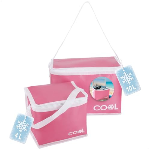 com-four® 2X Kühltasche 4 L / 10 L - Faltbare Thermo-Kühlbox - leichte Isoliertasche für Camping & Outdoor mit Schultergurt und Tragehenkel - Picknicktasche mit Reißverschluss