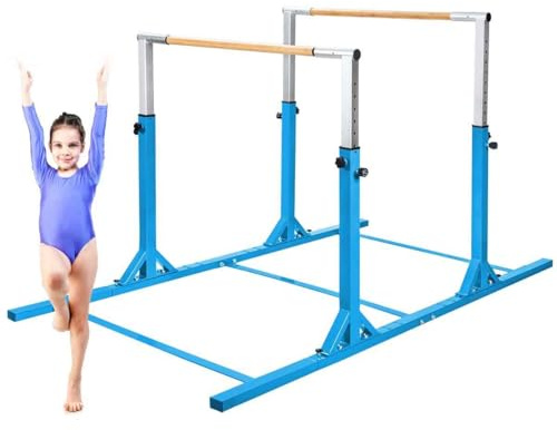GOPLUS Barra de Gimnasia Artística para Niños de 6 a 12 Años, Paralelas Gimnasia Artistica con Altura Ajustable y 11 Niveles de Altura, Capacidad hasta 120 KG (Azul)
