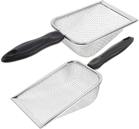 ZUNOXAZ 2 pezzi Spiaggia in Acciaio Inossidabile con Rete Filtrante Strumento Portatile per Sabbia Outdoor e Raccolta Conchiglie Multiuso per Cibo e Lettiera Animali