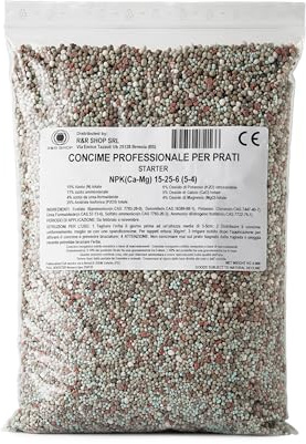 R&R SHOP - Concime Professionale Starter CE per Prato, NPK 15-25-6, Effetto Immediato, Radicazione Rapida e Crescita Uniforme (0.9Kg – 30mq)