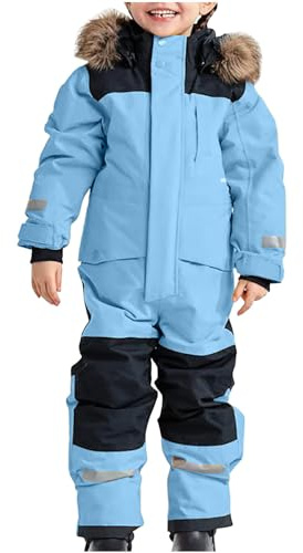 Generisch Jungen Mädchen Schneeanzug Einteilige Thermo Skioverall Extra Wärme Skianzug Wasserdicht Winddicht Schneeoverall mit Abnehmbarer Kapuze KinderOverall Outdoor Softshellanzug