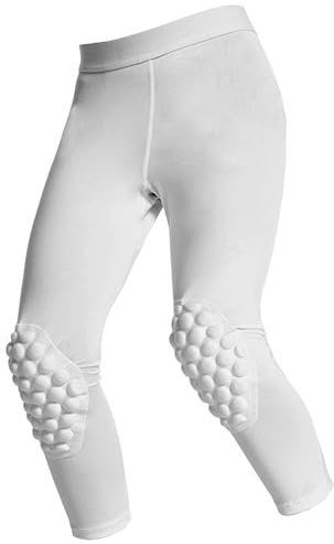 Milageto Leggings a Compressione per Ragazzi, Pantaloni Sportivi Traspiranti e Professionali per Basket, Protezione dagli impatti, Accessori, YS Bianco