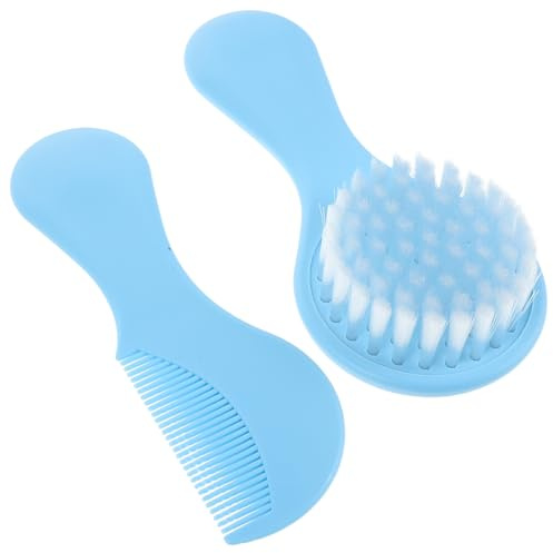 ERINGOGO Kit de Soins pour -Né Bleu Brosse Douce pour Cuir Chevelu Peigne Démêlant pour Nourrisson Ensemble de Brosses Lavables Ergonomiques pour Bébé