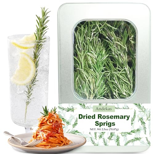 30–35PCS Dried Whole Rosemary Sprigs, 2.5oz Natural Spices in Clear-Window Tin, 7 Air-Dried Rosemary for Cooking, Baking, Tea, Gift & Aromatic Crafting