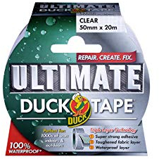Duck Tape Ultimate Cloth Tape Clear 50mm x 20m. The ultimate high strength waterproof gaffer and duct adhesive cloth repair tape