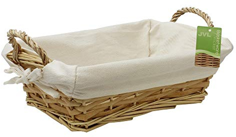JVL Rectangular willow wicker lined bread basket 28 x 21 x 9 cm