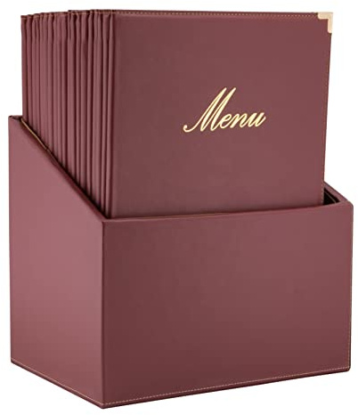 Securit Premium Faux Leather A4 Menu Holder - Pack of 20 - 4 Pages Display Folder - Ideal for Restaurants, Café, Bar - Wine Red Colour Leather Box