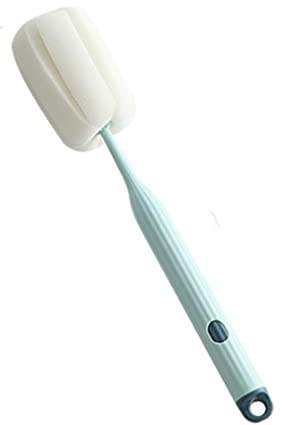 AKOAK 1 Pack Sponge Cleaning Brush, Plastic Handle Baby Bottle Brush, 360 Degree Rotation, Suitable for Goblet, Tea Cup, Household Cleaning Tool (Light Blue)