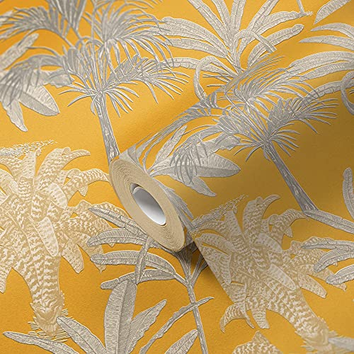 Michalsky Living Palmentapete Change is good tropische Tapete Tropical Tale Vliestapete gelb grau weiß matt fein strukturiert 379833