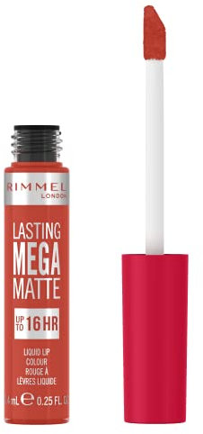 Rimmel London, Lasting Mega Matte, Labial fijo, 920, Scarlet Flames, 7.4 ml