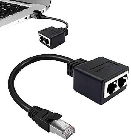 Bansusu Dual RJ45 Ethernet Cable Splitter Adapter, Male to 2 Female LAN Network Extender, High-Speed Connector for Cat5, Cat5e, Cat6, Cat7 - Home and Office Use (Black)
