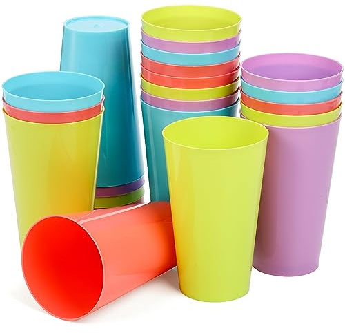 Pumtus 24 Pack Reusable Plastic Cups, 13 OZ Colorful Unbreakable Water Tumbler, Stackable Bulk Drinking Cup for Juice, Smoothies, Milk, Beverage, Outdoor, Home, Parties, BBQ Picnics