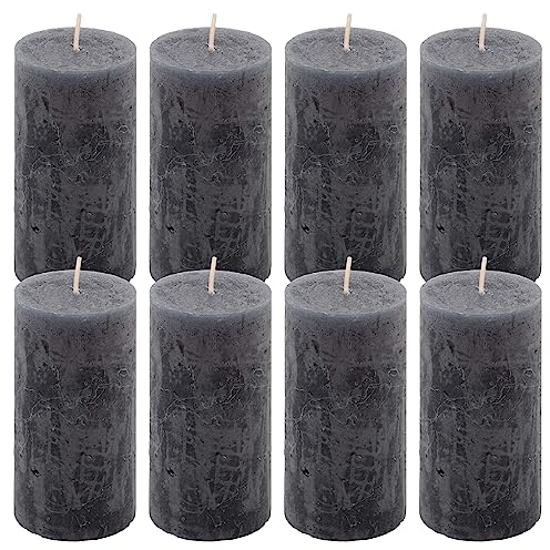 Rustik-Kerze Höhe 10 cm Ø 5 cm lange Brenndauer Rund-Kerze Säulenkerzen Kerzen-Deko Tafelkerzen Weihnachts-Kerzen Hochzeits-Deko (anthrazit, 8)
