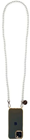 GEMSTRAP Gioiello per catena del telefono cellulare - Collana per smartphone - 120cm - Catena in perle con moschettoni dorati e attacco per telefono universale - Colore Perla Naturale