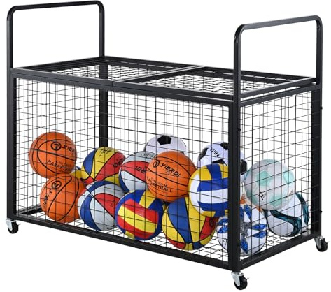 VEVOR Carrello Portaoggetti per Palline Sportive con Ruote, Gabbia Basket con Chiusura a Chiave con Doppi Coperchi, Organizzatore Porta Attrezzi Sportivi Interni ed Esterni, Rastrelliera in Acciaio