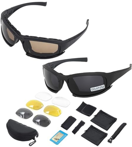 BONFQERT 2 Pairs of Motorcycle Glasses, Motorcycle Goggles - Goggles Riding Glasses Polarised with 5 Pairs of Lenses
