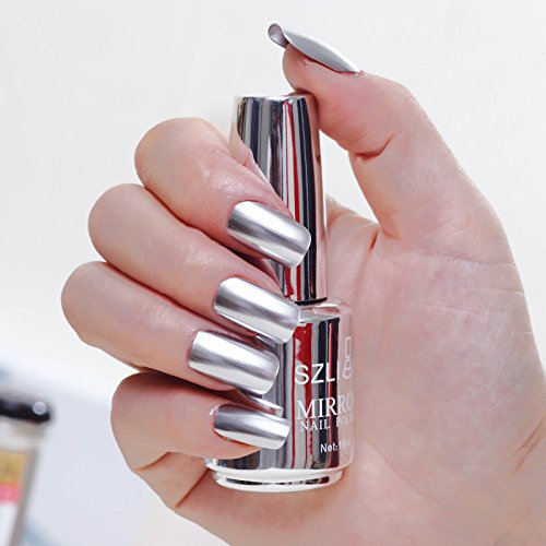 Metallic Nail Polish,18ML Mirror Chrome Nail Varnish,Metal Effect Nail Art Polish,Super Shine Silver Gloss Nail Paint-60S Quick Dry & Long Lasting Nail Gel At Home Manicure