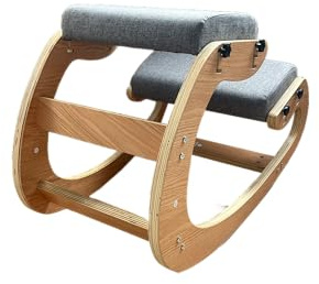 Rocking Kneeling Chair Ergonomic – Adjustable Wooden Posture Chair with Thick Cushion, Active Sitting Stool for Home Office, Back Pain Relief, Improves Posture & Spinal Alignment