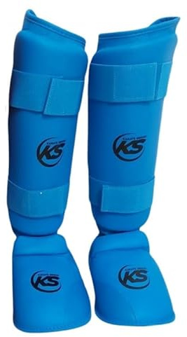 Karate Senpai | Protezioni Karate per Tibia e Piedi con piedi removibili, forma ergonomica, chiusura anti-sdrucciolo, doppie cuciture (Blu, M)